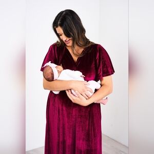 Latched Mama Cranberry Velvet Nursing Dress With Pockets - XL